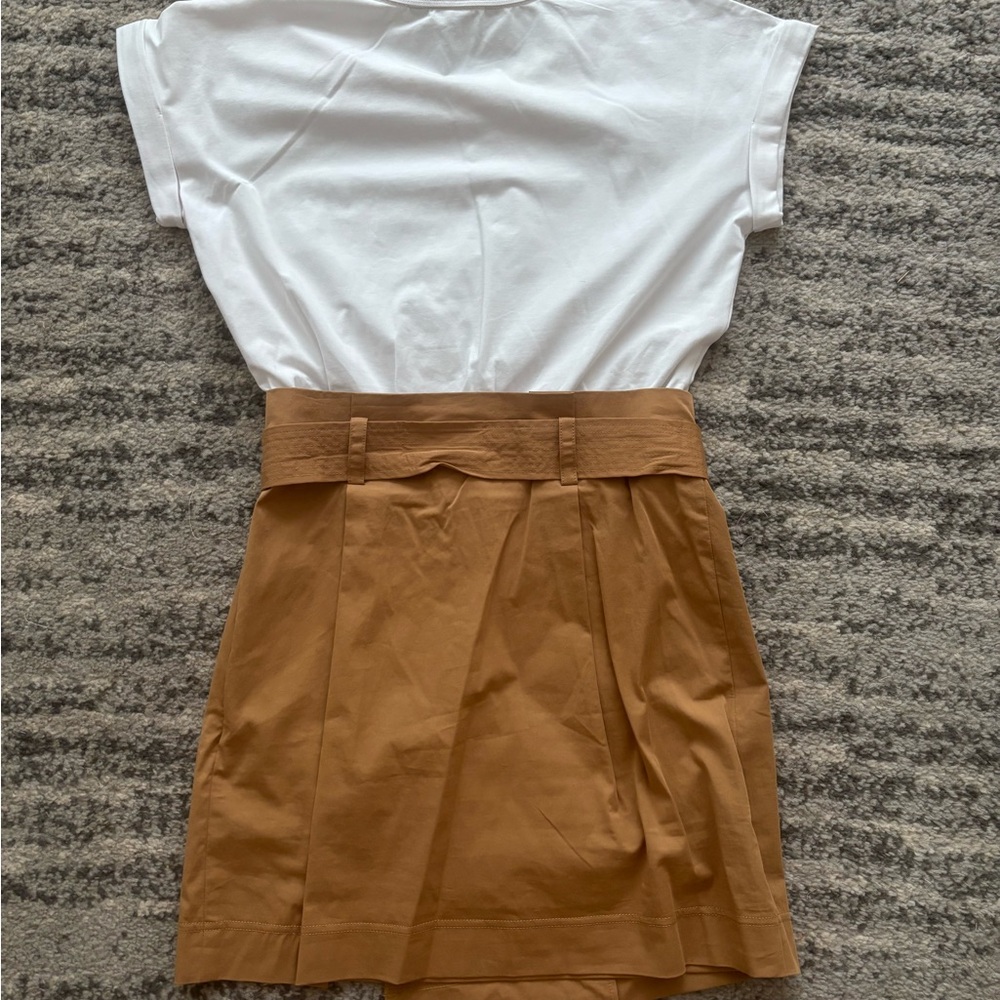Veronica Beard White Tee and Tan Mini Skirt Set - Picture 3 of 3